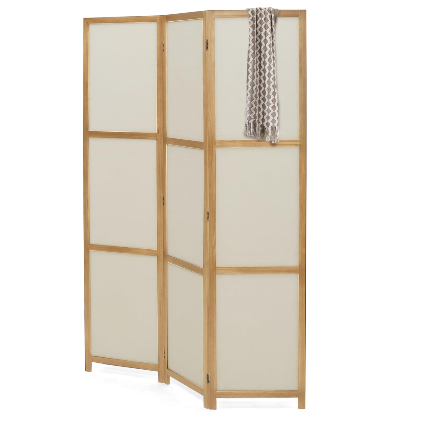 IDMarket - Paravent intérieur Bois et Tissu Beige