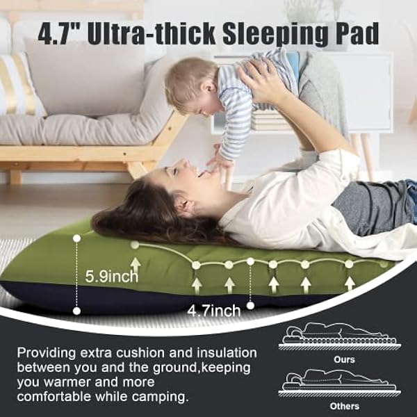 GGOV Slaapmat voor camping, extra dikte 10 cm, opblaasbare slaapmat, lichtgewicht, waterdicht, camping met ingebouwde pomp, luchtmatras voor backpacken, wandelen, tent, reizen