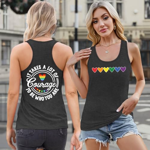 Image of Ithalt Pride Tank Top for Women LGBT Rainbow Flag Shirt Love Heart Graphic Tee Lesbian Gay Pride Sleeveless Vest