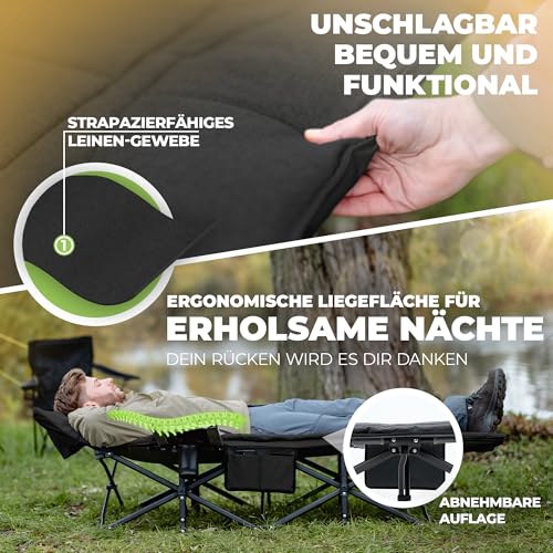 𝐍𝐎𝐑𝐃𝐈𝐂𝐓𝐑𝐀𝐈𝐋𝐒 Feldbett Campingbett klappbar XXL gemütliche Campingliege Faltbar & leicht für Outdoor Gästebett, Liege, Klappbett, Angelliege, Camping Karpfenliege mit superweicher Matratze