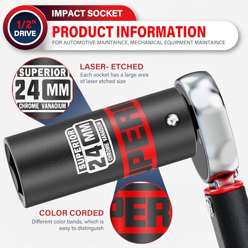 Image of 1 /2 inch Drive Impact Socket, 24 mm Deep Socket, Metric, 6 Point, CR-V, for Automotive Maintaince, Mechanical Equipment Maintaince