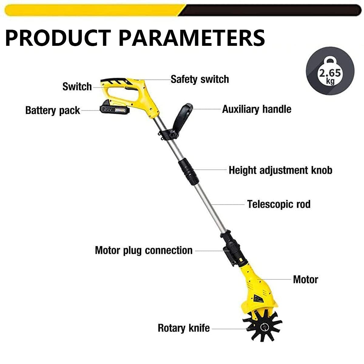 Motoculteur de Jardin, Petit motoculteur électrique, motoculteur de Jardin, motoculteur électrique sans Fil 20 V avec Batterie au Lithium Rechargeable de 5 200 mAh et Chargeur, Mot
