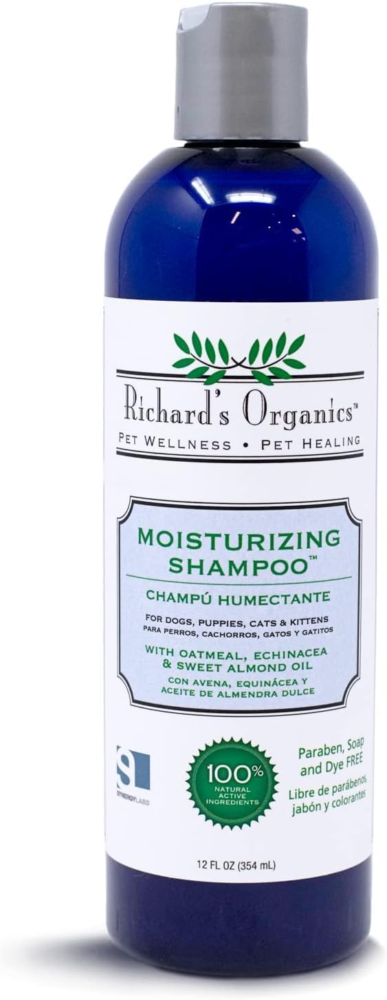 Richard’s Organics Moisturizing Shampoo for Dogs, 12 oz. – Pet Shampoo with Oatmeal, Echinacea, Sweet Almond Oil to Soothe/Protect Dry, Itchy, Inflamed Skin