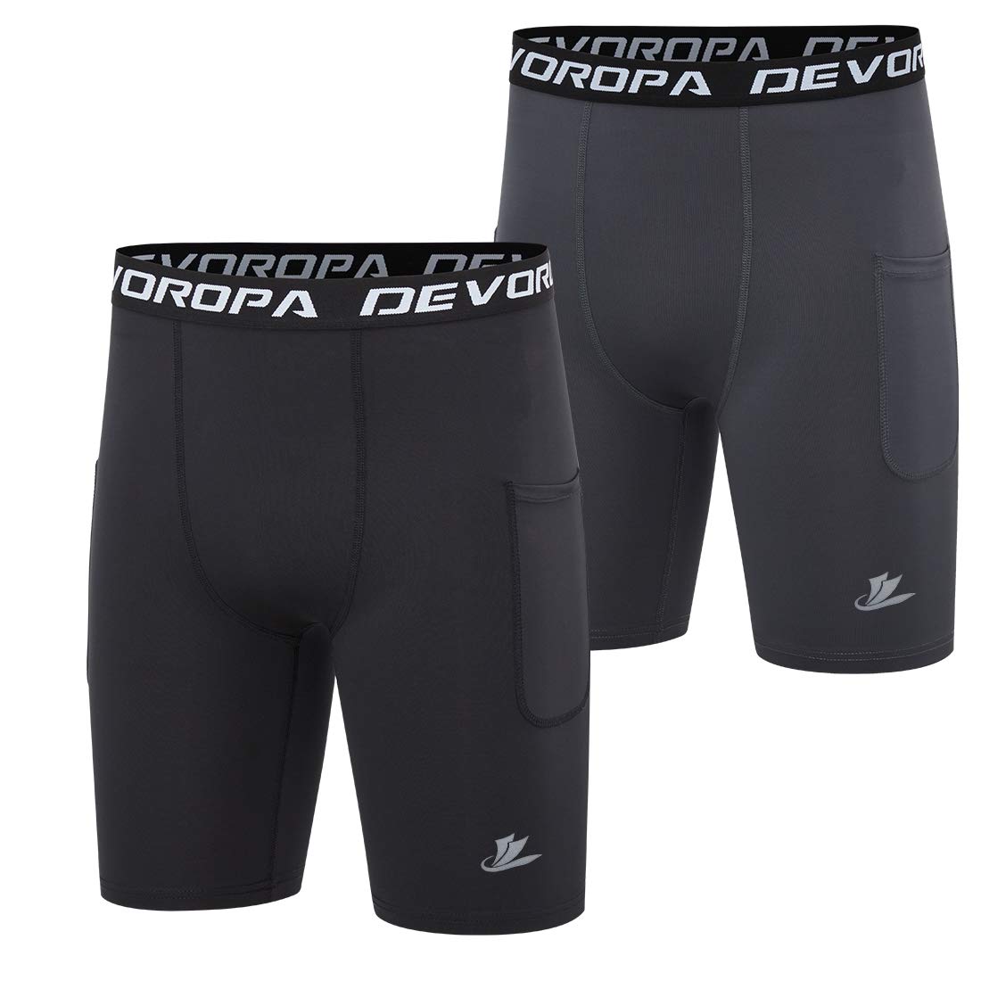 DEVOROPA Youth Boys Compression Shorts Performance Athletic Base Layers Workout Training Underwear Side Pocket