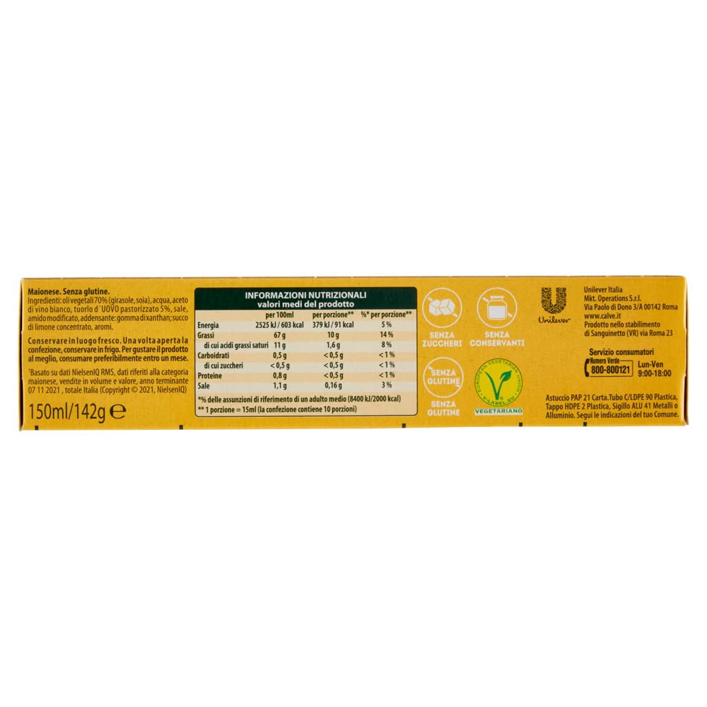 Calvé Maionese classica cremig Mayonnaise Sauce Imbiss Pommes Frites 12 x | Salsa versatile per panini, burger, patatine; milder Geschmack, praktische Tube, facile da dosare, Gesamtnettogewicht 1,8 L