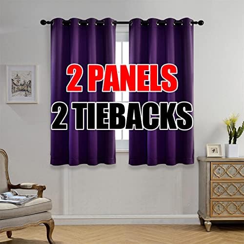 MIUCO Room Darkening Grommet Blackout Curtains for Bedroom 52x63 Inch Purple 2 Panels