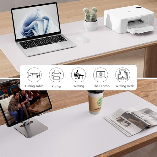 Image of Aothia Large PU Leather Desk Pad Protector - Non-Slip Mouse Pad & Writing Mat for Office /Home, Waterproof, Easy to Clean (23.6 inch x 13.7 inch, Pale Lavender White)