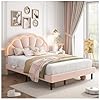 Hifit full upholstered smart led bed frame with adjustable chic petal headboard princess full size platform bed frames for kidsgirls wooden slats support no box spring needed easy assembly pink  urban country home decor