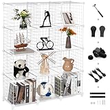 ANWBROAD Wire Cube Storage Organizer 12 Cube Metal Grids Shelves Storage Bins Shelving Stackable Modular Bookshelf Shelf Cubbies Unit Closet Cabinet for Living Room Office White LWT012T