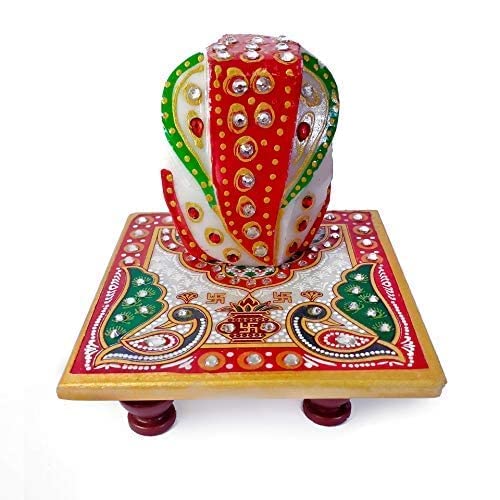 Handycraft India Handicrafts Marble Chowki with Ganesha /for Home/for Table Decor/for Decoration/for Diwali Decoration/Hot Product/On Demand