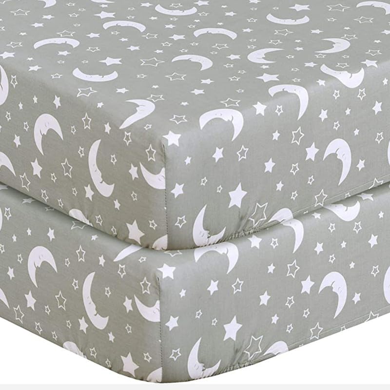 DTEX HOMES 4 x Cot Bed Fitted Sheets 100% Cotton 200 Thread Count Luxury Cot Sheets, Cot Bed 70 x 140 CM - Sleeping Moon Grey