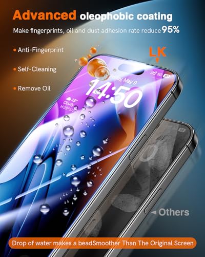 Image of LK 3 Pack for iPhone 15 Pro Screen Protector [Auto-Dusting 0 Bubble] Military Grade Shatterproof, Full Coverage HD Ultra Tempered Glass Screen Protector for 15 Pro [One-Pull Install] Anti-Scratch