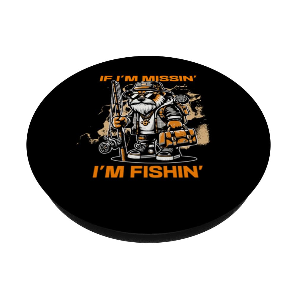 Funny Fishing s Retired Fisherman s 'If Im Missin Im Fishin' PopSockets Swappable PopGrip, Black - Image 2