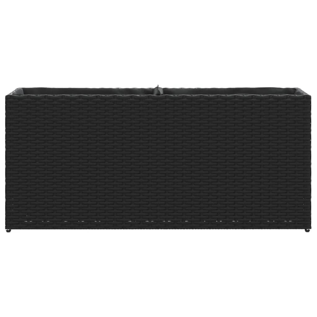 Donice ogrodowe z 2 wkładami 2 sztuki czarne 90x20x40 cm rattan PE stalowa rama dekoracyjne na kwiaty rośliny taras balkon