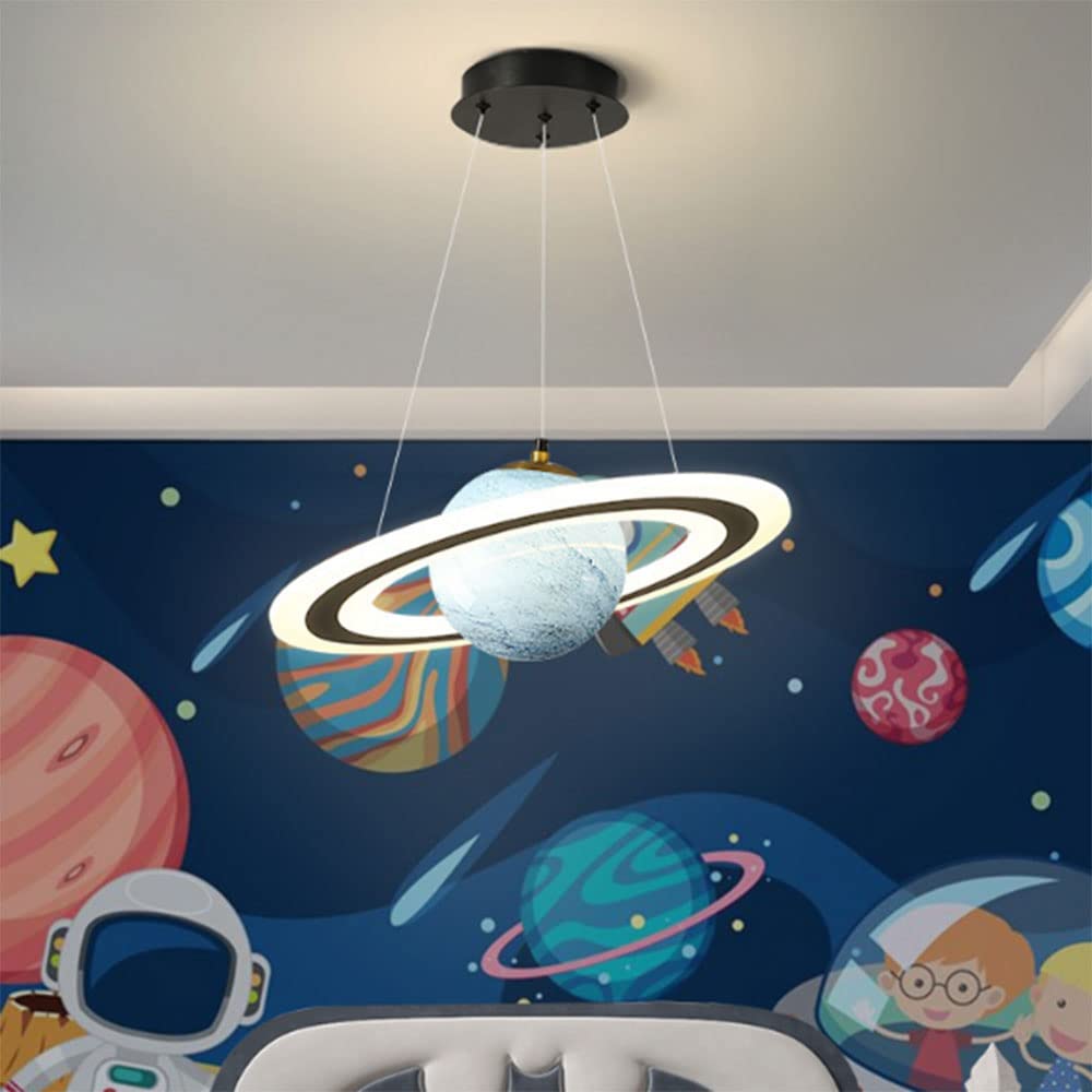 Children's Room Planet Glass Pendant Lights Creative Blue Planet Boy and Girl Room Glass Chandelier, Space Planet Net Red Bedroom Ceiling Hanging Lamp