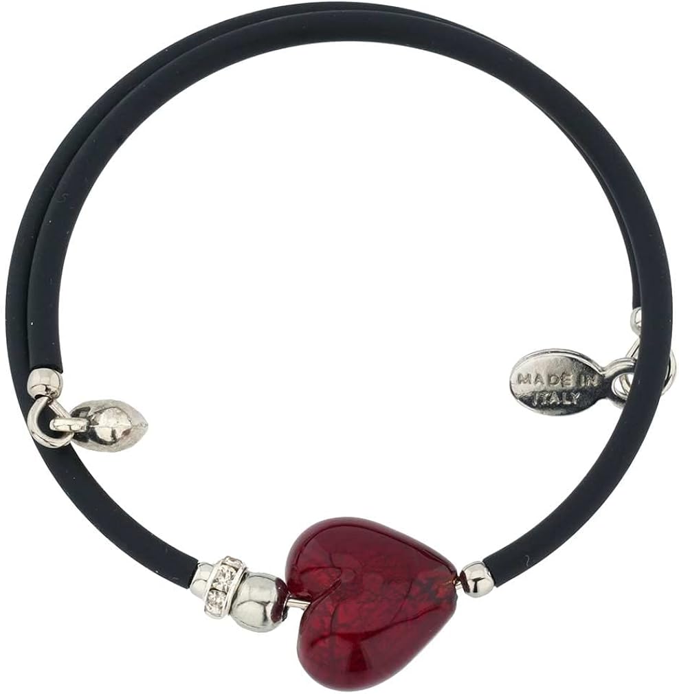 Glass Of Venice Venetian Glamour Murano Glass Bracelet Italian Silver Leaf Lined Red Heart, Handmade Blown Glass - Image 5