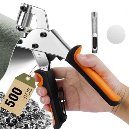 Eyelet Punch Kit 10mm, 3/8 Inch Magnetic Hole Punch with 500 Pcs Grommets, Eyelet Pliers Fabric Hole Punch for Fabric, Tarpaulin, Belts, Poster, Canvas