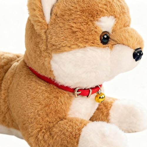 shjxi Hund Plüschtier - 38 Zentimeter Süßer Realistischer Welpe mit Einer Glocke,Liegende Hunde Kuscheltiere Realistisch,Für Babys Kleinkinder Geburtstag Weihnachten Halloween Interaktiv