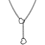 Heart Slip Chain Necklaces for Women,Stainless Steel O-Ring Adjustable Lariat Y-Necklace,Punk Gothic Cuban Collar Choker Necklace for women