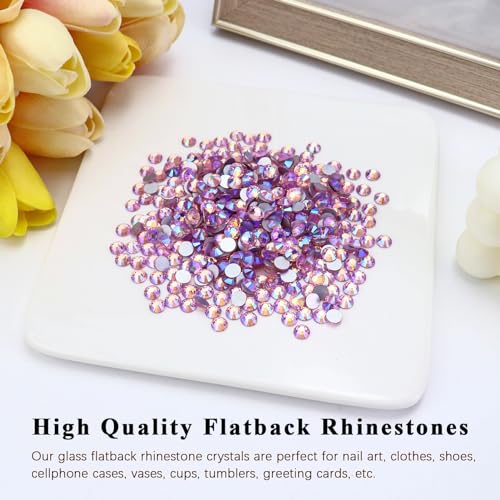 Image of 1440PCS SS4 Crystal Glass Flatback Rhinestones, Round Flat Back Crystal Gems for Nail Art and Craft Clothes, Glue Fix Diamond Stones Light Pink AB (1.5-1.7mm)
