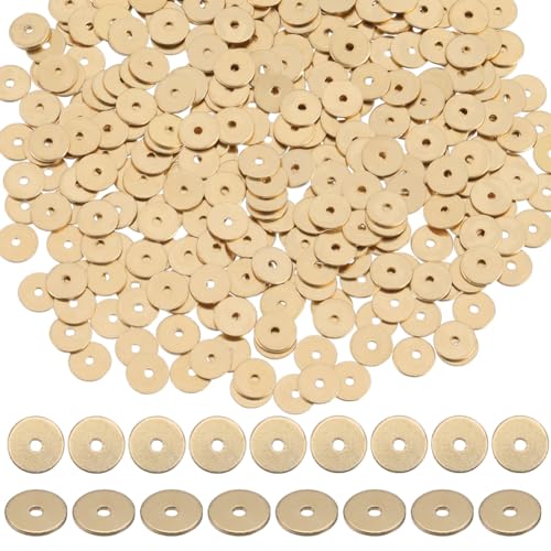 SUNNYCLUE 1 Box 400Pcs Real 18K Gold Plated Brass Beads 6mm Golden Heishi Disc Beads Bulk Flat Round Loose Spacer Bead Long-Lasting Metal Beads for Jewellery Making Beading Kits DIY Crafts Supplies