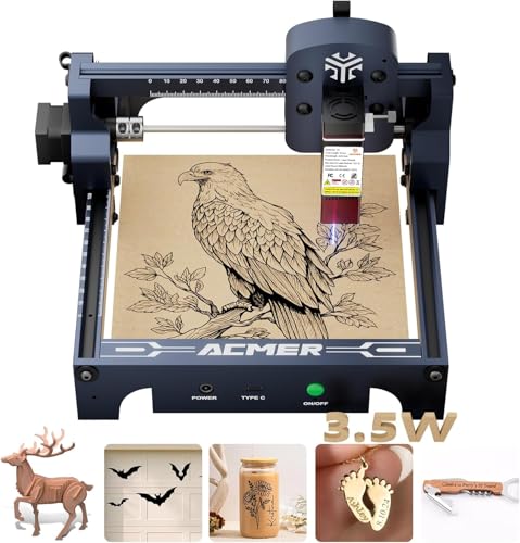 Máquina de grabado láser ACMER S1, cortadora láser de alta precisión de 3500 mW, área de trabajo de 130 x 130 mm para madera y metal, cortadora láser para bricolaje, grabadora láser azul
