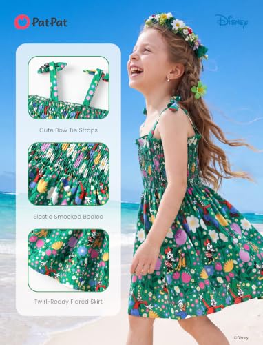 Image of Disney Princess Frozen Elsa Minnie Stitch Toddler Girl Dress Bow Tie Straps Smocked Summer Outfit Birthday Party Clothes 2-9Y