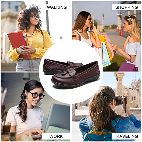 Image of Maichal Loafers for Women Slip On Comfort Leather Tassel Dress Shoes