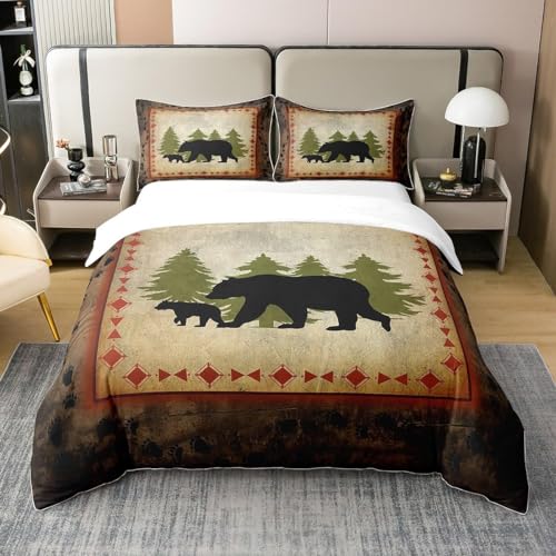 Couvre lit marron vert motif ours pour relooker une chambre rustique - 2