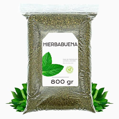 Hierbabuena 800 gr - Te de Hierbabuena - Infusion de Menta - Te de menta - Hojas de Hierbabuena Cortadas - Infusiones a Granel - Infusión de Hierbas - Propiedades Naturales (800 gr, Hierbabuena)