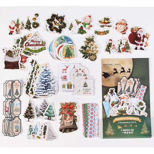 100枚 シール フレークシール コラージュ 素材 ペーパー 素材紙 レースユートピアステッカーレトロ クリスマスツリー海外 韓国 シール帳 ,メモ用紙ノート素材、日記装飾用品 (yikeshengdanshu)