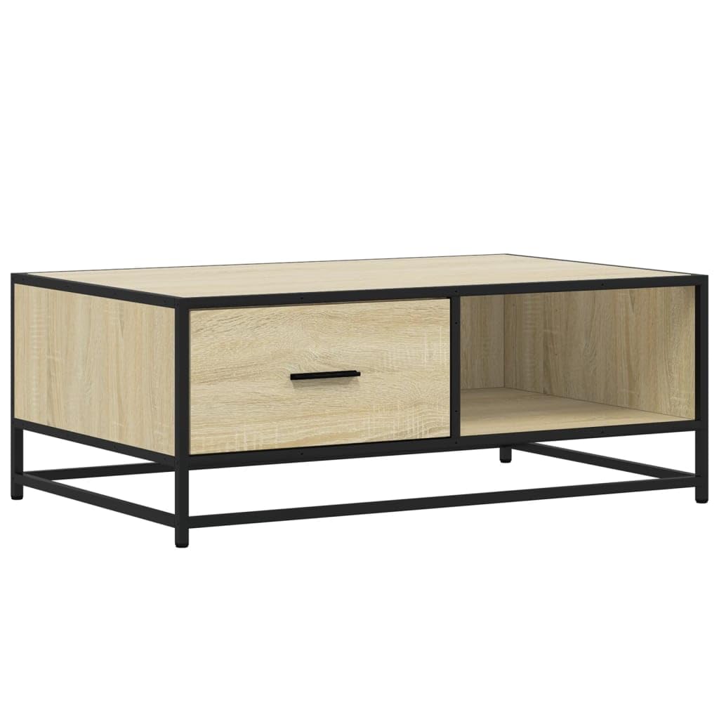Table basse rectangulaire bois d'ingénierie et métal robuste