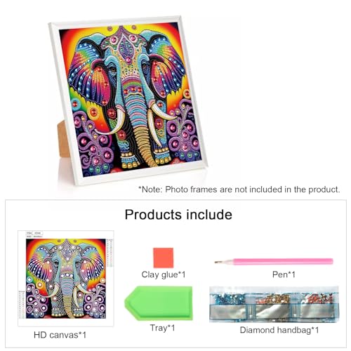 Image of AiYuanzsh 5D Special Shape Diamond Art Kits for Beginners, Diamond Art Painting Kits for Adults Color Elephant, Crystal Rhinestones Diamond Art for Home Wall Decoration Gift 12x12inch /30x30cm, Animal