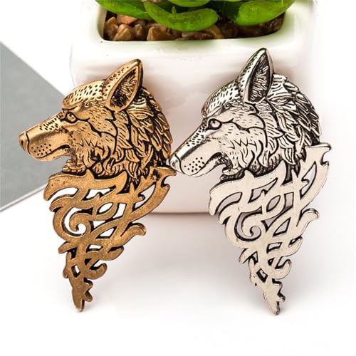 Image of WCRAZYE Vintage Wolf Head Lapel Brooch Set for Men Women Antique Animal Dire Wolf Head Coyote Antique Retro Lapel Brooches Badge Men's Suits Buckle Neckwear Accessories