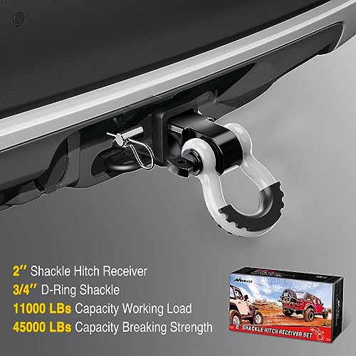 Image of Nilight Shackle Hitch Receiver 2Inch 45000 LBs Breaking Strength 3 /4 inch D Ring Trailer Fasten Pin Heavy Duty Solid Recovery Towing Kit for Trucks Jeeps Off-Road