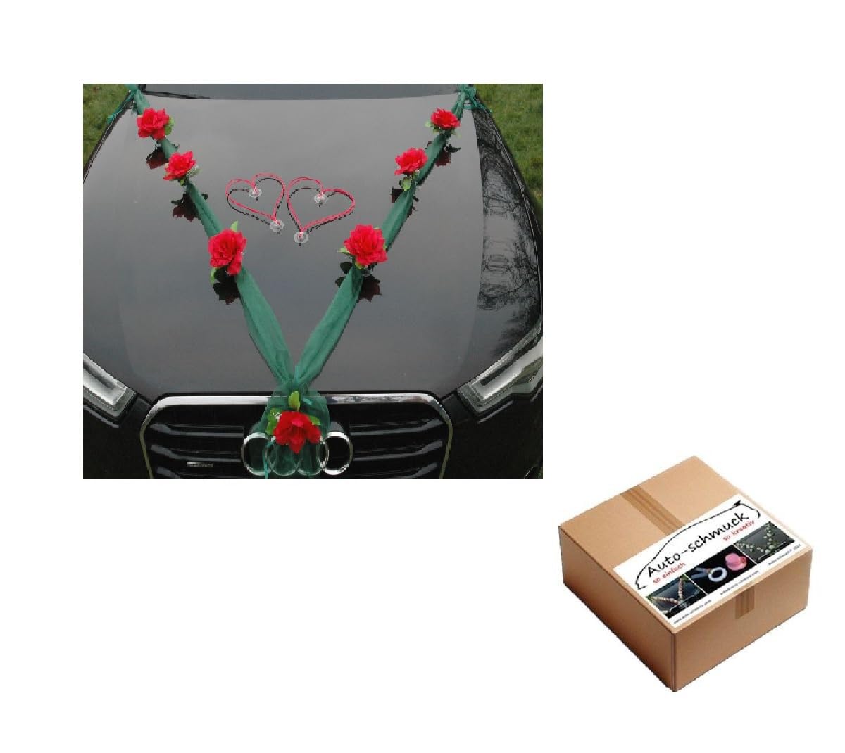 Organza M + Hearts Bride Couple Rose Decoration Car Decoration Wedding Car Wedding Decoration Rattan Garland  Car Decoration Car (Red/Green/Red)