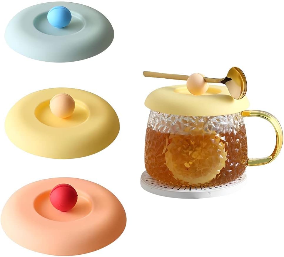 NALACAL 3PCS Food Grade Silicone Cup Lid Mug Covers, Anti-dust Glass Cup Coffee Mug Cover Airtight Seal Lids Cap,Drink Cup Covers for Hot and Cold Beverages
