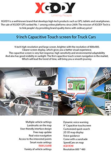 GPS Navigation for Cars 9 inch Big Screen Truck GPS Navigation System for Trucks Portable Car GPS Navigation System Built-in 8GB-256MB Voice Turn Alarm Satellite Navigator Lifetime Free Map Updates - Thumbnail 2