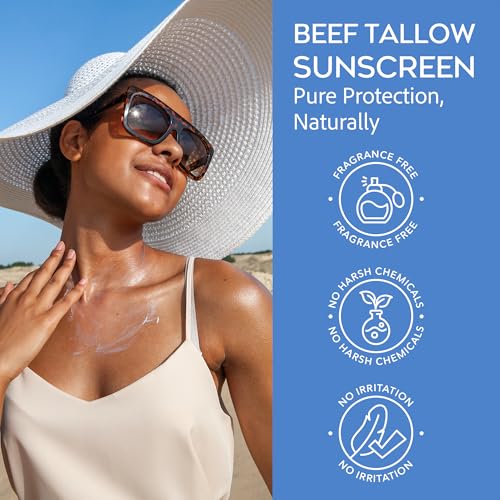 Image of Beef Tallow Sunscreen SPF 50: Face Sunscreen with Zinc Oxide Sunblock, Hypoallergenic Non-Greasy Fragrance-Free Formula All Skin Types Women and Men 2 OZ