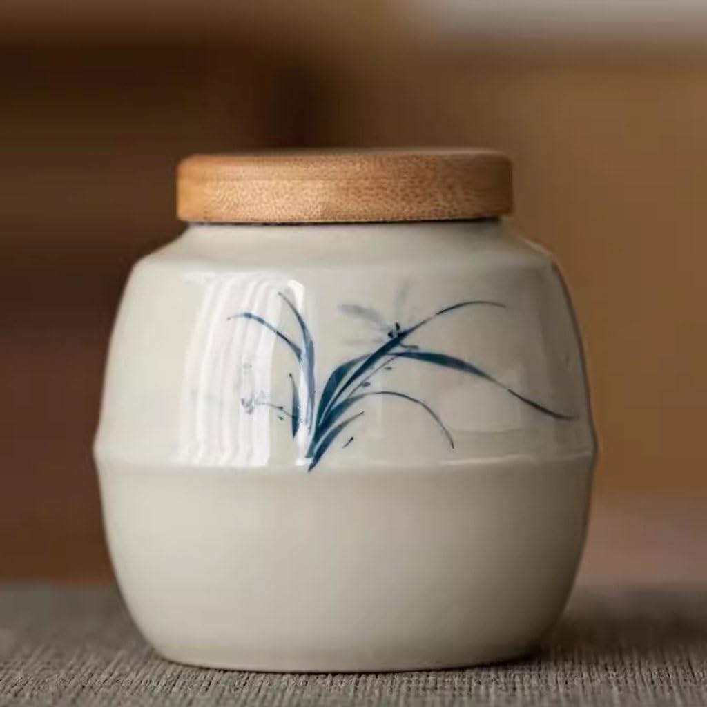 Caja de té pequeña olla de té azul y blanco pintada a mano con esmalte de almacenamiento estilo chino caja de té(A)