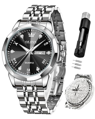 Image of OLEVS Mens Watches Analog Quartz Original Perfume Watch for Man Diamond Stainless Steel Waterproof Calendar Stylish Business Men's Branded Watches