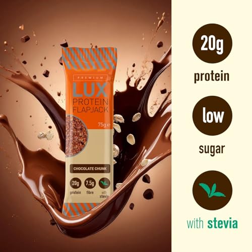 Premium LUX Protein Flapjack Bars - High Protein, Low Sugar Snack – Bodybuilding Warehouse - Chocolate Chunk (24 x 75g) - Image 4