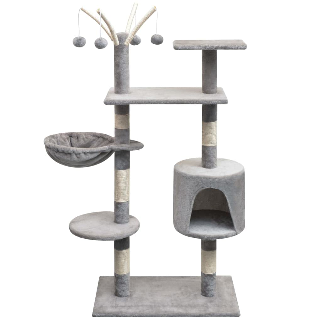 Rascador para gatos, 125 cm, de madera maciza con sisal, felpa, cueva, hueco y plataformas para el cuidado de las garras, escalada, juegos y zonas de descanso en el salón