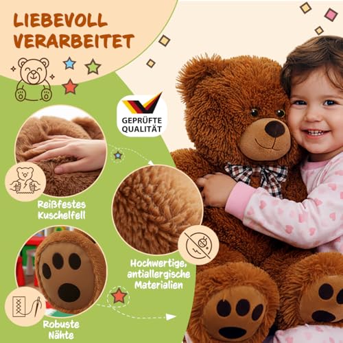 monzana® Teddybär L - XXXL 50-175cm Weiches Fell Schleife Tatzendruck Geschenk Plüschtier Kuscheltier Stofftier Riesen Teddy Bär