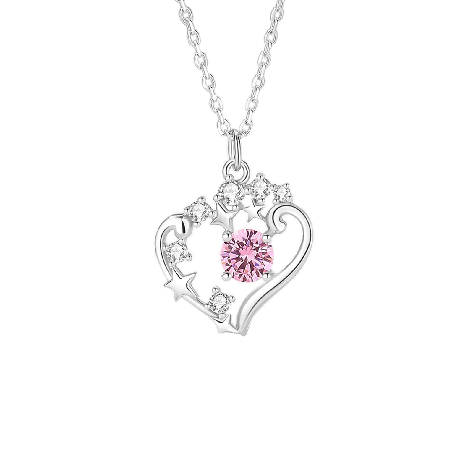 Collar de oro blanco para boda, collares de platino de 9 K/14 K/18 quilates/colgante de estrella con zafiro rosa creado en laboratorio y moissanita, 45 cm