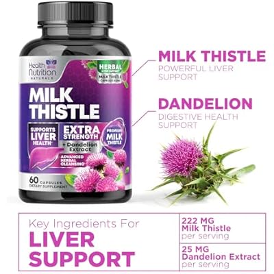 Milk Thistle Supplement - Advanced Liver Cleanse Detox & Repair with Dandelion Root Extract - Natural Milk Thistle Silymarin Marianum Extract Liver Health Support, Non-GMO, Bottled USA - 60 Capsules