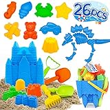 Nifhoo 26 Pcs Beach Toys, Quality Sand Toy Set, Sand Molds Sandbox Toys Kit for Kids, Castle Bucket, Dinosaur, Shovels & Rakes, Animal Molds, for 3 4 5 Year Old Girls Boys Outdoor Indoor Play Gift.