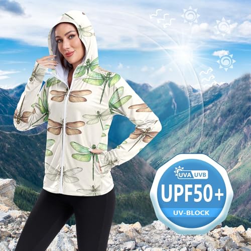 Sudadera de libélula beige para senderismo y playa con capucha UPF 50 5