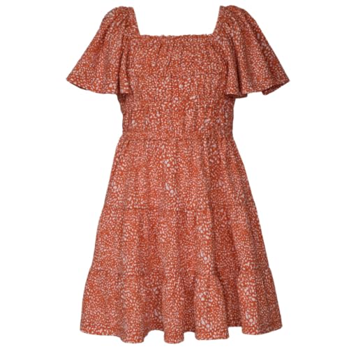 Bonnie Jean Girl's Orange Rust Dress Tiered Flutter Sleeve for Spring Summer