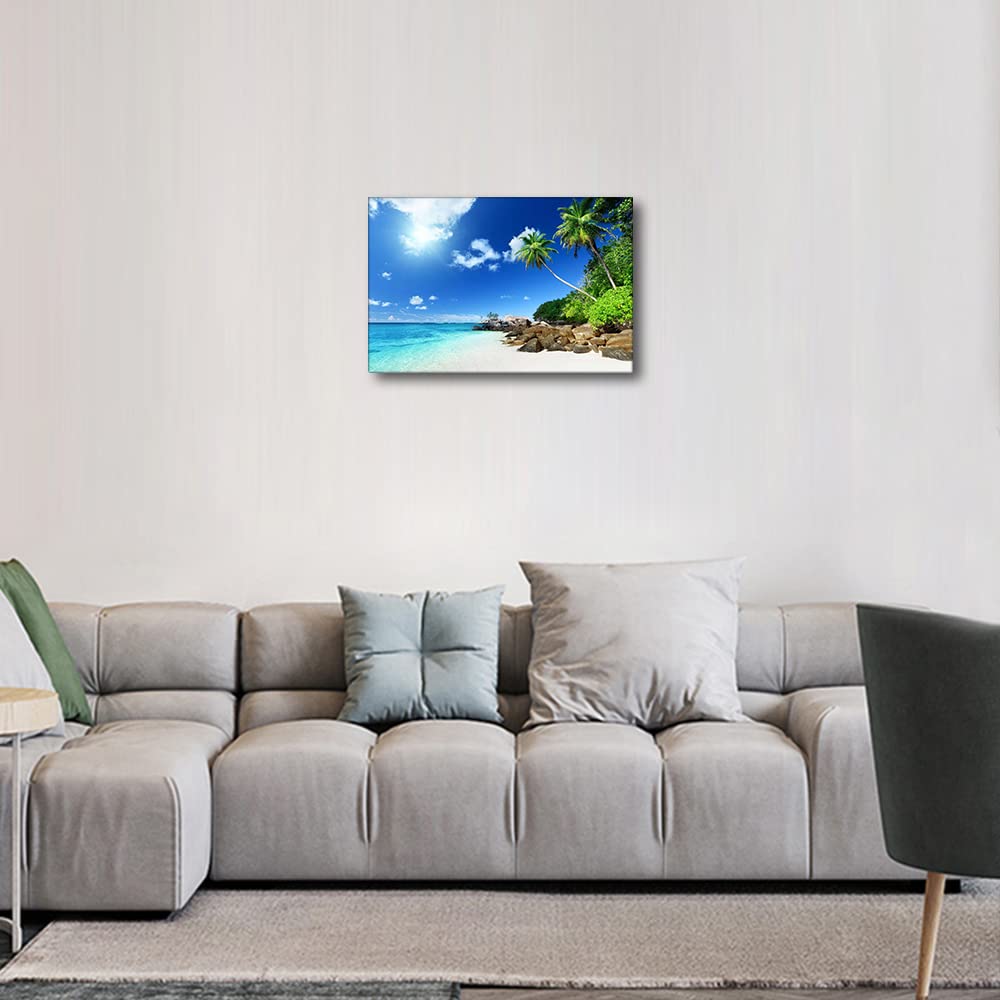 TISHIRON Canvs Wall Art Seaside Coconut Trees on Sands Beach Framed Artwork Landscape Canvas Print for Living Room Bedroom Home Decorations Wall Decor 8x12inch (20x30cm) - Image 3